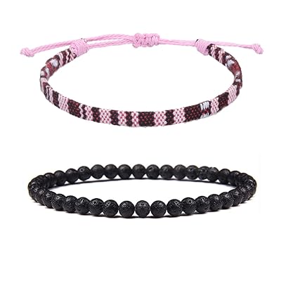 Bracelets For Men- Surfer Beach Bracelet Set-Holiday Gift-Hand Made boho Bracelets -Outdoor Sports MenS And WomenS Anklet -Ethnic Hippie Style Accessories Ethnic Red  Lava Stone