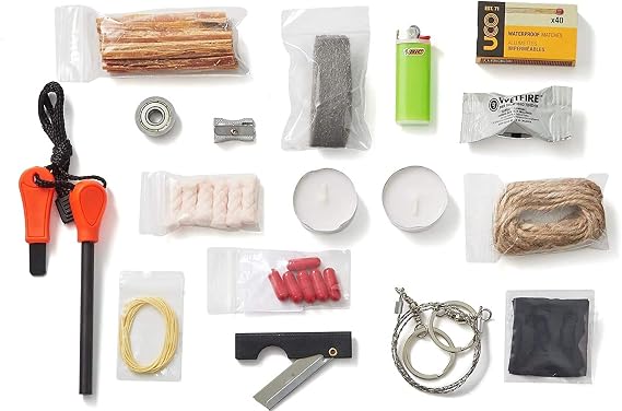 Off Grid Tools Fire Starting Kit, 33 Pieces Outdoor Survival Kit, Resealable Waterproof Bag, Includes Survival Information Sheet, Tactical Gear & Accessories