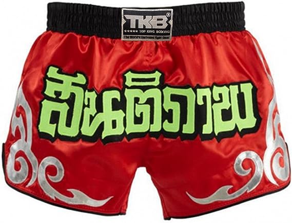 TOP KING Boxing Muay Thai Shorts Trunks Retro Style (Retro Red,Medium)