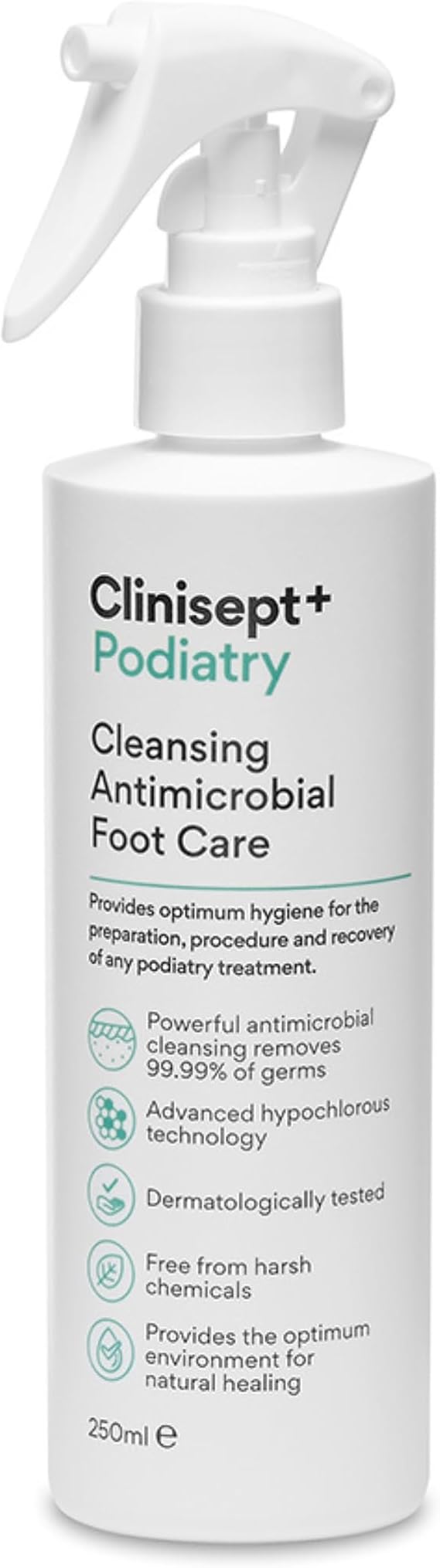 Clinisept Podiatry Hypochlorous Acid Spray 250ml, Foot Spray Cleanser