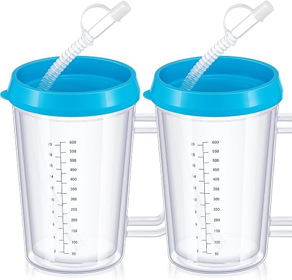 2 Pack Disabled Adults Drinking Cup/Beaker/Mug/Sippy Cup, Adult Drinking for Disabled Adults Cup Water Bottle for The Elderly, Vulnerable and Disabled, Blue