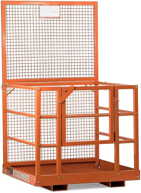 Titan Attachments Forklift Safety Cage 45" x 43", 2 Person Design with 1,200 LB Loading Capacity, Forklift Man Basket, Provide Safety for Most Aerial Jobs, Collapsible Work Platform