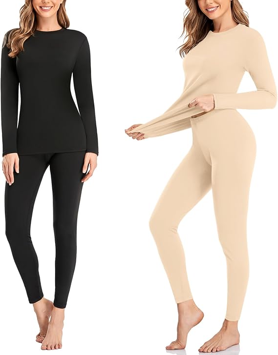 SIMIYA 2 Packs Thermal Underwear for Women Long Johns Set Base Layer Winter