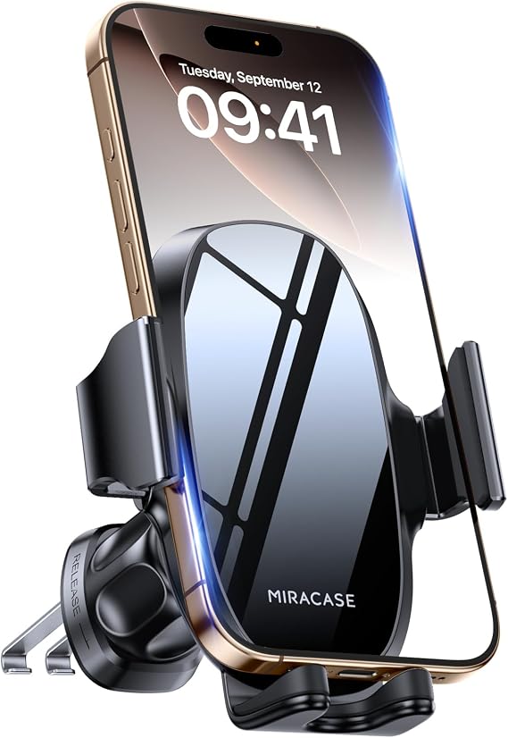 miracase Upgraded Wider Clamp Phone Holders for Your Car, Metal Hook Air Vent Car Mount [Thick Cases Friendly] Automobile Hands Free Compatible with iPhone 17/16/15/14/13 Series All Smartphone