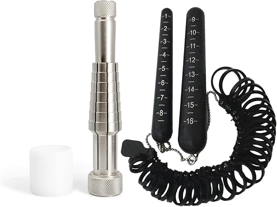 MegaCast Ring Stretcher Set with Ring Sizer Tool, Solid Steel Ring Size Adjuster & Finger Size Gauge Tool with Plastic Mandrel kit for Precise Ring Resizing and Measurement