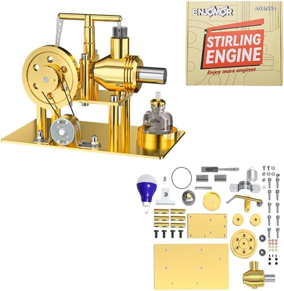Stirling Engine Model Kit for Adults, Hot Air Stirling Engine DIY Assembly Balance Metal Engine Motor Model, Electricity Generator Mini Engine Kit Engine Building Kit Gift