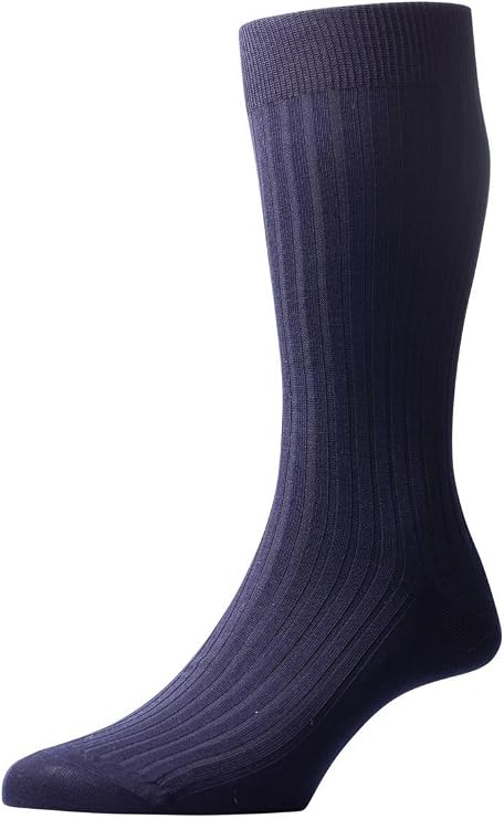 Pantherella Mens Danvers Rib Cotton Lisle Socks - Navy - Medium