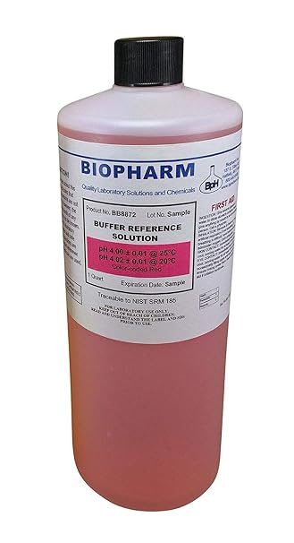 pH Buffer Calibration Solution, pH 4.00 1 Quart (950 mL) NIST Traceable Reference Standards for All pH Meters | Color Coded Red