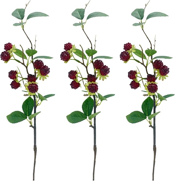 3 PCS Artificial Raspberry Fruit Branch,Simulated Bayberry Potted Plant,Artificial Waxberry Branch,Red Berry Branch with Leaves,Fake Fruit Stem for Wedding Home Centerpieces(Inspired Plum)