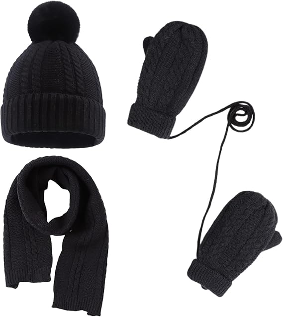 Kids Winter Hat Scarf Mittens Set Toddler Knitted Beanie Girls Fleece Children Neck Warmer Boys Warm Gloves 2-7 Years