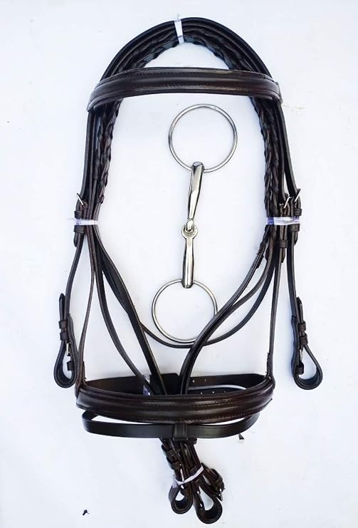 Genuine Black Leather Horse Snaffle Bridle with Snaffle Bit