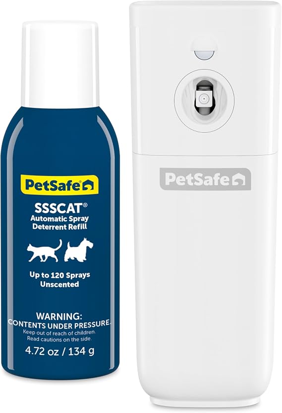 PetSafe SSSCAT Automatic Spray Pet Deterrent - World’s Leading Motion-Activated Deterrent for Cats and Dogs - Cat Deterrent Spray to Create Off-Limits Areas, Stop Furniture Scratching