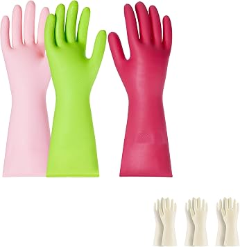 BOOMJOY Rubber Nitrile Gloves & Dishwashing Gloves 6 Pairs