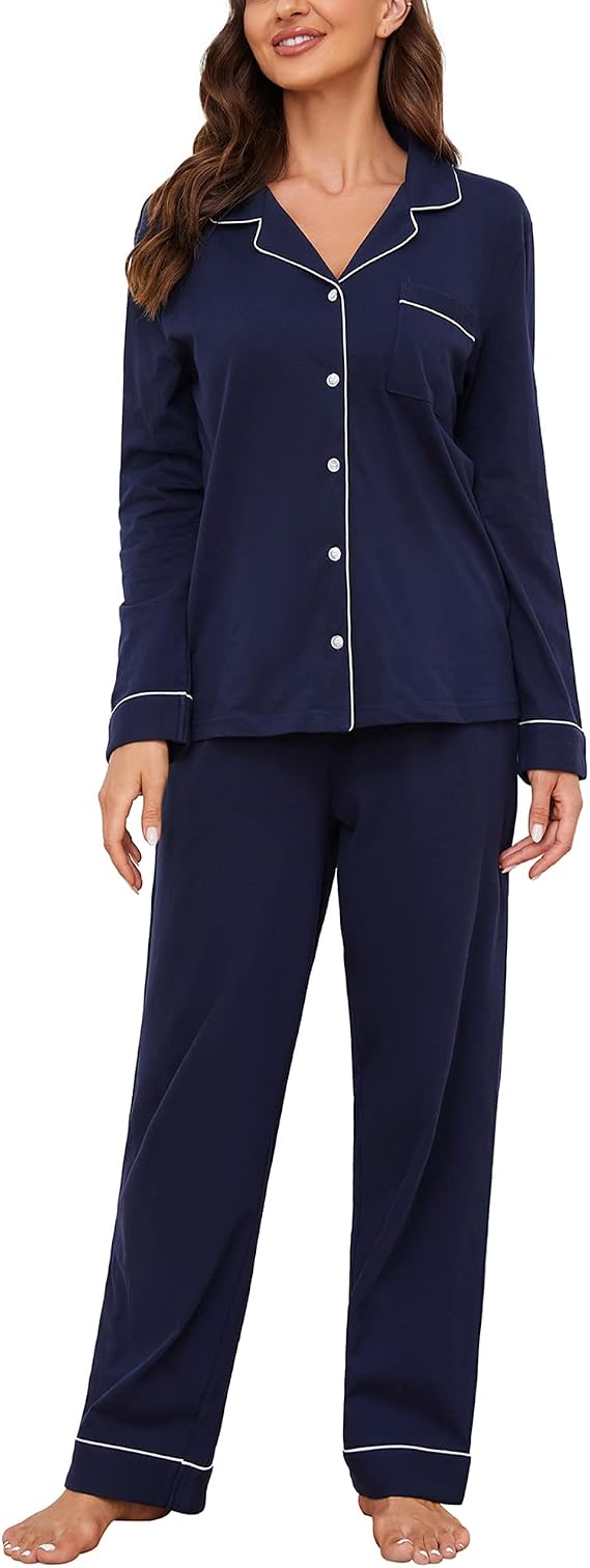 U2SKIIN Women's Pajama Set Long Sleeve 100% Cotton, Soft Ladies Pajamas Lightweight Nightwear Sleepwear Two-Piece Pajama Set