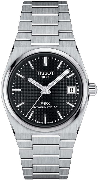Tissot PRX Powermatic 80 35mm, Swiss Automatic Watch for Men & Women, Stainless Steel Case, Black Dial, T1372071105100