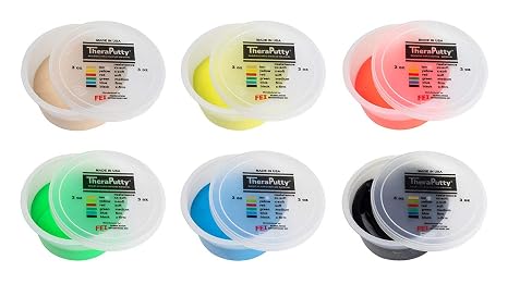 CanDo Theraputty Plus Hand Exercise Putty for Rehabilitation, Exercises, Hand Therapy, Hand Strengthening, Stress Relief - 6-Piece Set 6 oz