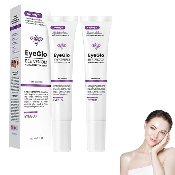 EyeGlo Bee Venom Collagen Eye Cream, Advanced Anti Aging Eye Cream, Sporty EyeGlo Bee Venom Collagen Eye Cream For Dark Circles, Puffiness & Bags, Reduce Wrinkles, Fine Lines (2 Pack)