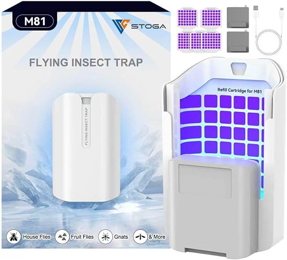 Cordless Rechargeable Fruit Fly Trap - Indoor Outdoor Gnat Killer with 5 Replaceable Glue Boards, Safe Odorless Hanging Sticky Fly Traps for Kitchen, Plants, Home & Patio