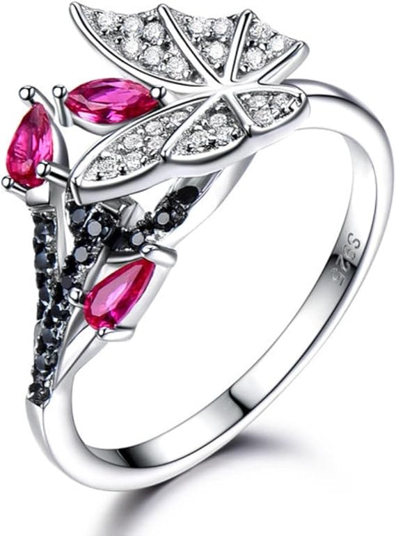 Created Ruby Natural Black Spinel Rings Real 925 Sterling Silver Wedding Band Rings For Women Cocktail Fine Jewelry