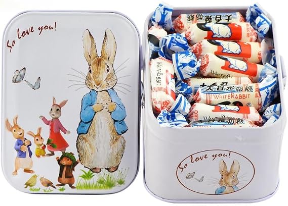 White rabbit original milk candy, assorted flavor toffee, canned mixed fruit flavored gummies, Valentine's Day candy gifts, Wedding sugar, instant sweet fudge snack (Original flavor,114g*1 can)