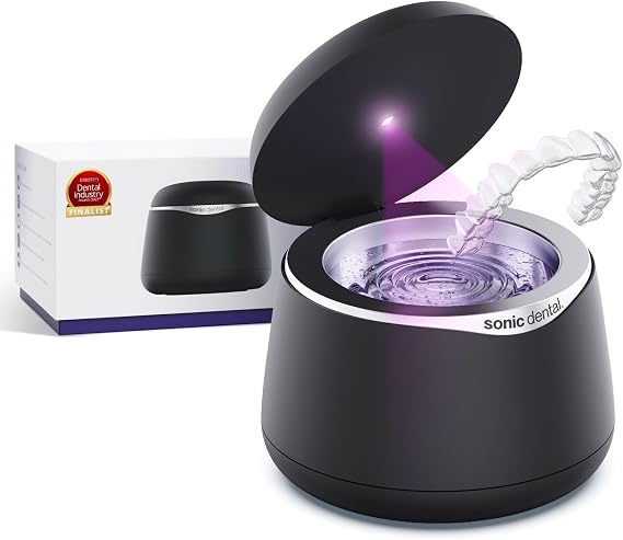 Sonic Pro Dental Cleaning Pod, 43kHz Ultrasonic Retainer Cleaner Machine for Dentures, Mouth Guards, Braces, Toothbrush Heads, Jewelry & All Dental Appliances, FSA/HSA Eligible (Onyx Black)