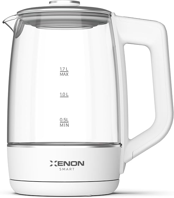 Xenon Smart Akıllı Kettle Paslanmaz Çelik Mobil Uygulama Kontrollü Otomatik Kapanma Hızlı Kaynatma Kolay Temizlik Kaçak Akım Korumalı Led Işıklı Cam Hazneli Su Isıtıcısı 1.7 Lt (Beyaz) X7103