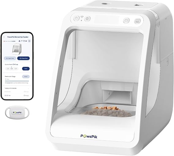 PawsPik Automatic Microchip RFID Cat Feeder, 16-Cup, White