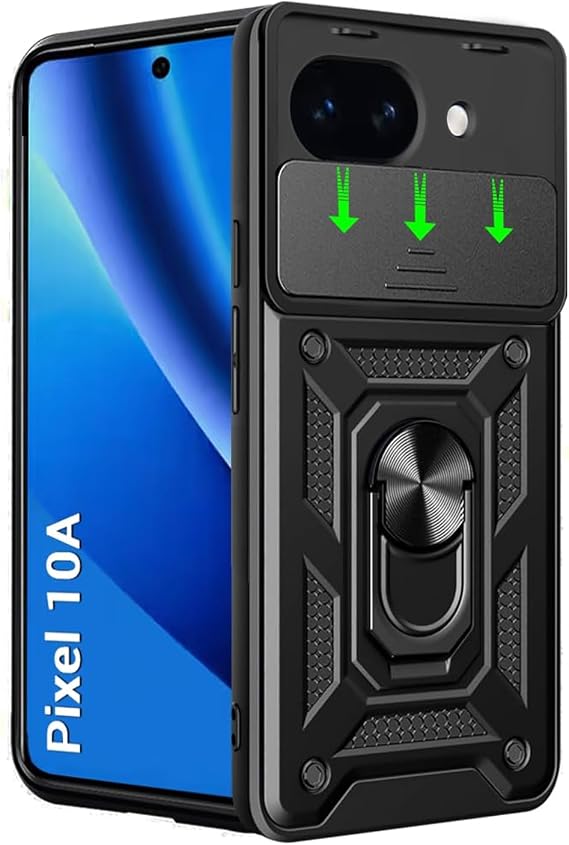 Microcase Google Pixel 10A ile uyumlu QUBEC Serisi Kamera Kapaklı Yüzük Standlı Kılıf-AL5117