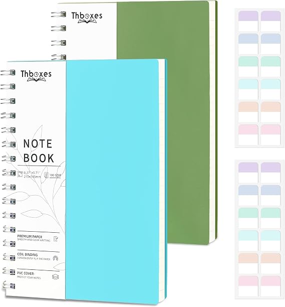 Thboxes 2 Pack A5 Lined Spiral Notebooks, 100 Sheets Each, Blue & Green
