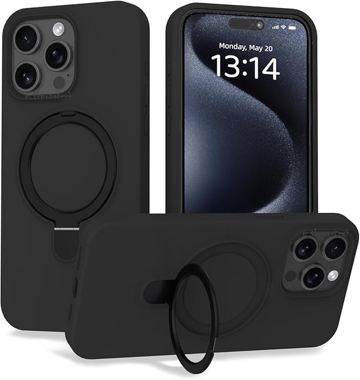 CONSTRAIN - iPhone 16 Pro Max ile uyumlu Apple Kılıf Magsafe ile uyumlu Halkalı Extra Standlı içi Kadife Yumuşak Renkli Silikon Kapak - Siyah