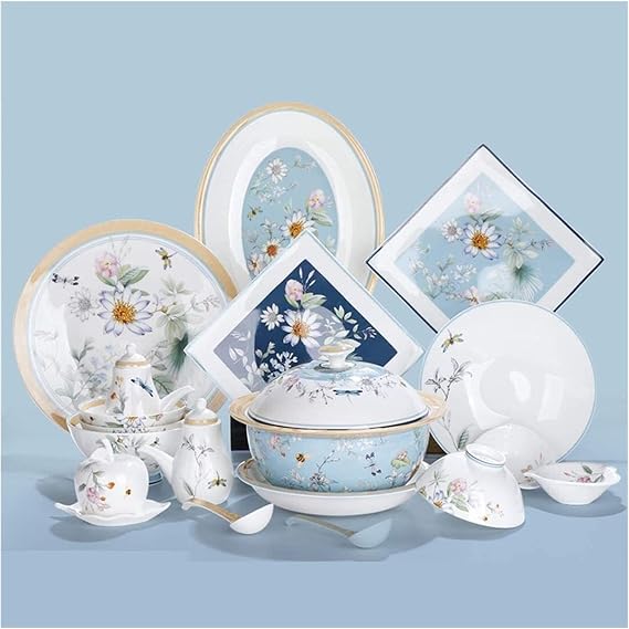 Dinnerware Sets Dish Set,40pieceChinese Style Bone China Tableware Set for 8, with Bowl Soup Plates Salad Plates High Bowls Toothpick Holder