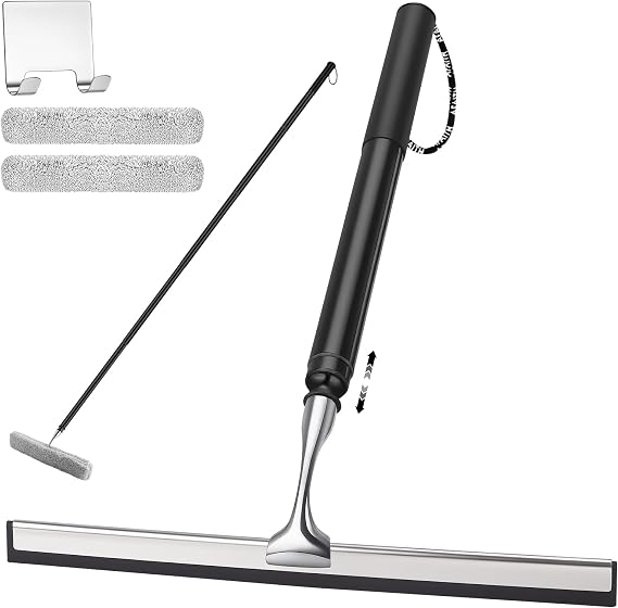 Metal Shower Squeegee with 17'' - 60'' Extension Pole for Window,Glass Door
