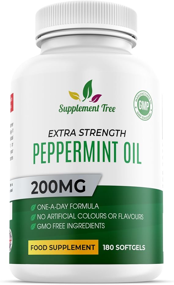 Peppermint Oil Capsule Softgels - 200mg High Strength 180 Softgels (6 Months Supply) - Natural Oil of Peppermint Supplement - UK Manufactured, Non-GMO