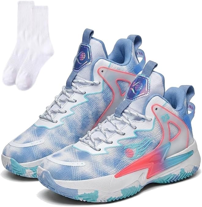 Women's Basketball Shoes Breathable Mesh Mid Top Court Sneakers Non Slip Rubber Sole Fashion Athletic Sports Training Shoes with Socks
