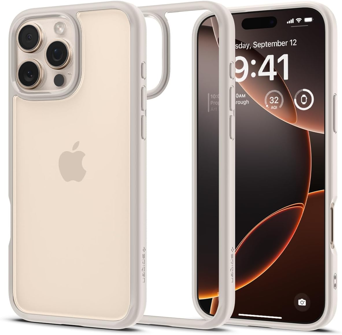 Spigen Apple iPhone 16 Pro Max ile Uyumlu ince Kılıf Ultra Hybrid Sararmaya Dayanıklı DuraClear™ Hava Kanalı Teknolojisi™ Askeri Sınıf Koruma Natural Titanium Şeffaf Kapak - ACS08385