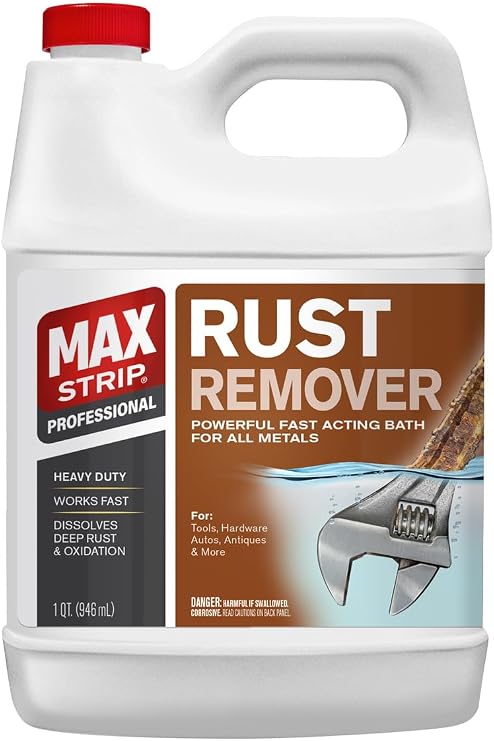 Max Strip Professional Rust Remover, 1 Qt, Heavy Duty Metal Treatment, Fast Acting Bath for Deep Rust, Tools and Hardware