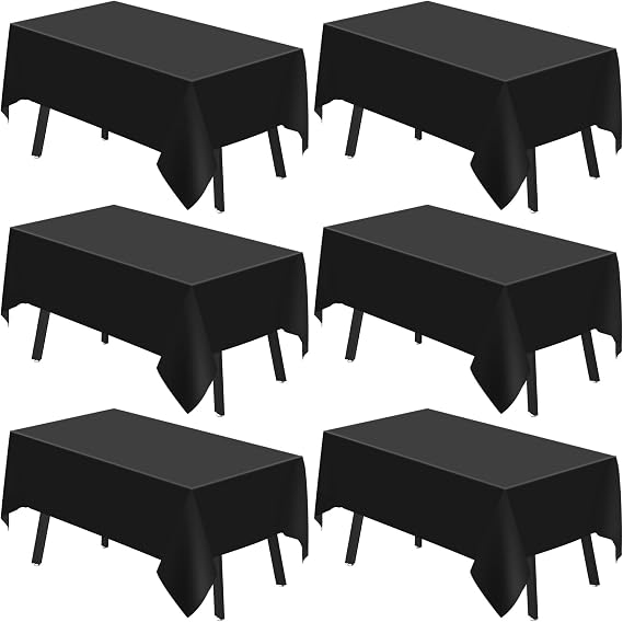 6 Pack Black Polyester Tablecloths,147 x 259 cm Table Covers | Washable Rectangle Tablecloth for 6ft Rectangle Tables, Wrinkle Resistant Polyester Table Cloth for Wedding Party Dining