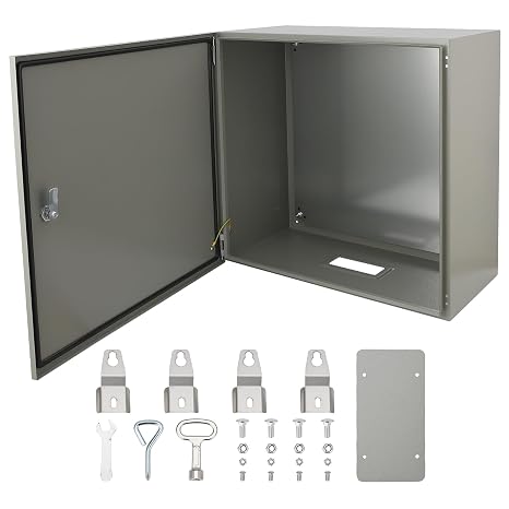 Steel Electrical Box, Outdoor Junction Box 24x24x12'', Electrical Enclosure Box IP66 Waterproof & Dustproof, Universal Electrical Box with Lock and Mounting Plate