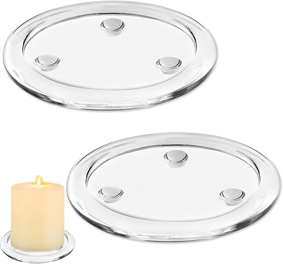 2 PCS Round Candle Plate Candlestick Holders, Candle Plates and Trays, Candle Dish, Glass Candle Holders for Pillar Candles, for Weddings, Parties, Home Decor, Table Centrepieces