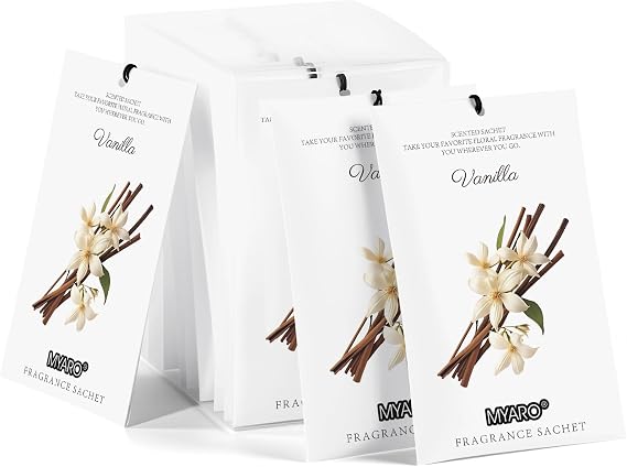MYARO 12 Pack Vanilla Scented Sachets, Closet Deodorizer Car Air Freshener
