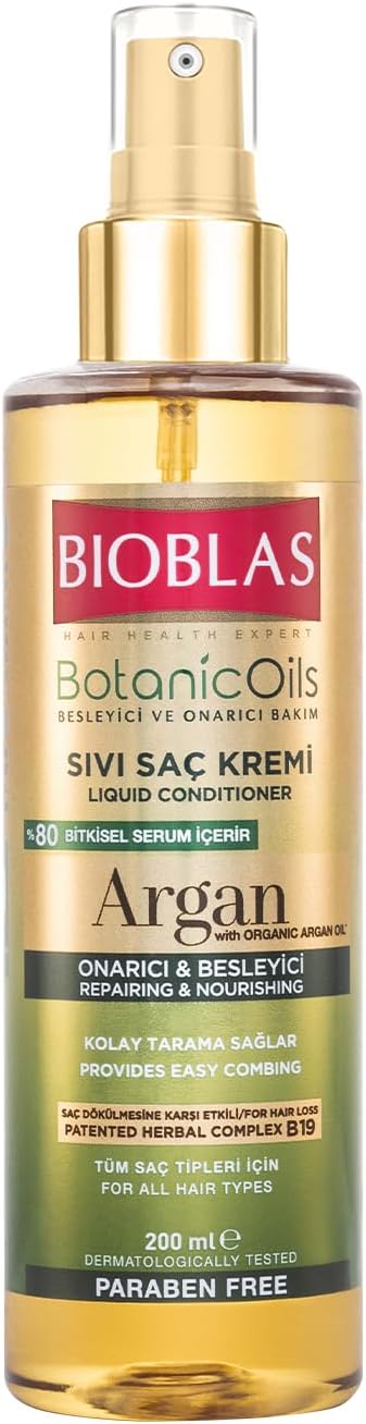 Bioblas Saç Dökülmesine Karşı Sıvı Saç Kremi – Argan Yağlı, Bitkisel Serumlu, Durulanmayan, Kolay Tarama & Yoğun Bakım, 200 ml