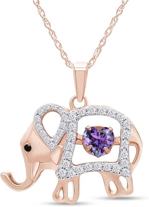 AFFY Elephant Pendant Necklace for Women with 5MM Birthstone And White CZ