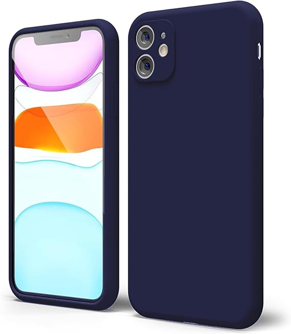 Apple iPhone 11 Kılıf 6.1 ile Uyumlu, Uruchi İnce Sıvı Silikon 3 Katmanlı Tam Kaplamalı Yumuşak Jel Kauçuk Kılıf Kapak 6.1 inç, Lacivert