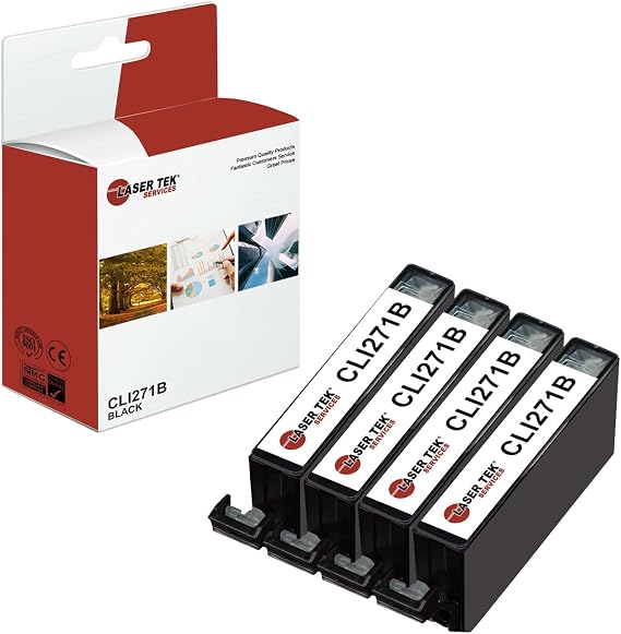 Laser Tek Services Compatible High Yield Ink Cartridge Replacement for Canon CLI-271 CLI271B Works with Canon Pixma MG5720 MG5721, TS5020 TS6020 Printers (Black, 4 Pack) - 665 Pages