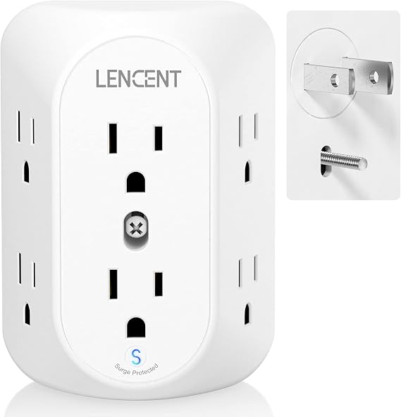 LENCENT 2 to 3 Prong Outlet Adapter, 3 to 2 Prong Grounding Adapter