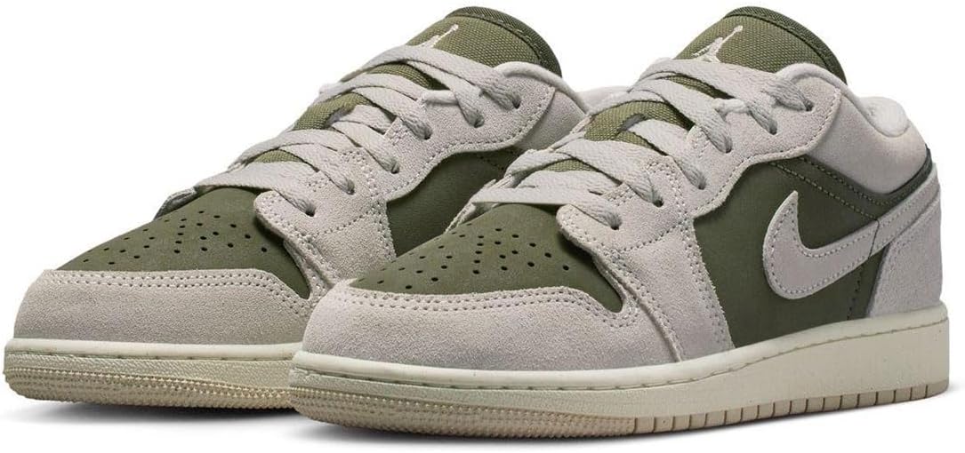 Nike HV4396-201 Air Jordan 1 Low SE GS Green/Gray/Light Olewood Brown