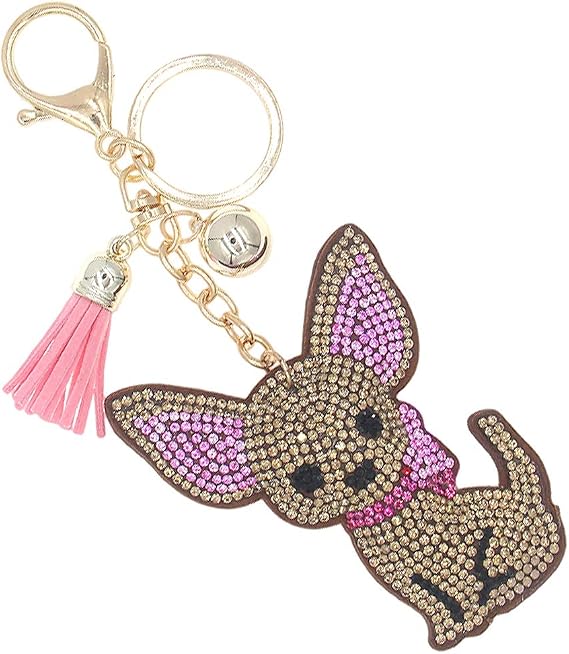 Rosemarie Collections Women's Whimsical Crystal Covered Sparkling Plush Key Ring With Tassel Keychain Car Fob Handbag Charm