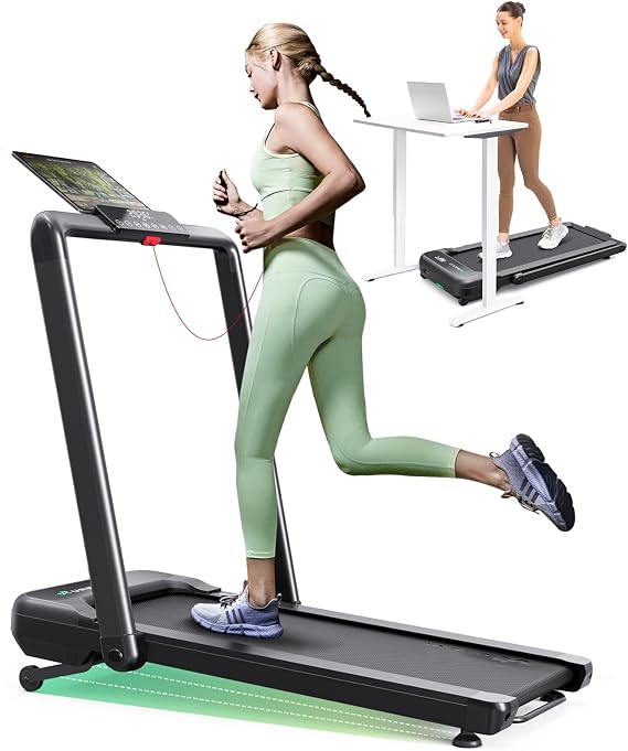UREVO Strol 2S Pro Smart APP Treadmill with 9% Auto Incline, Hiking and Running Walking Pad Treadmills for Home Office, AI Powered Music Course, HIIT Programs Synced to Scenic Route, One-Click Mute