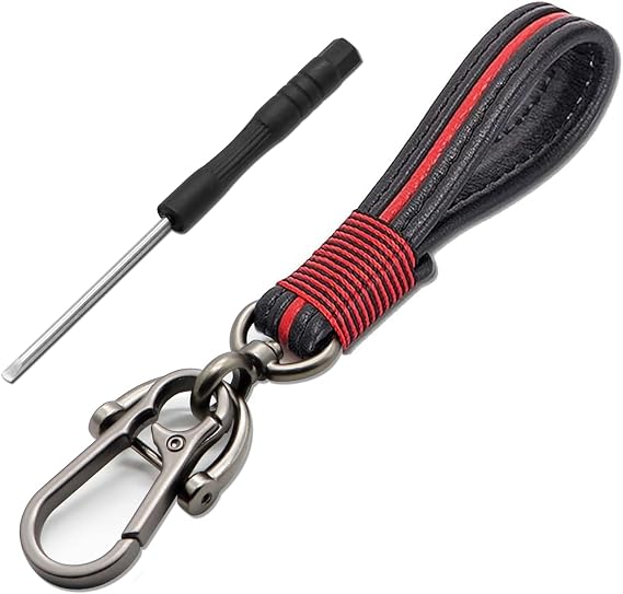 Handmade Genuine Leather Black Chrome Finish Detachable Valet Keychain, Premium Car fob Key Chain Loop Ring Bag for Men Women in Gift Box fit Mercedes BMW Cadillac Lexus Ford Toyota Audi VW Honda