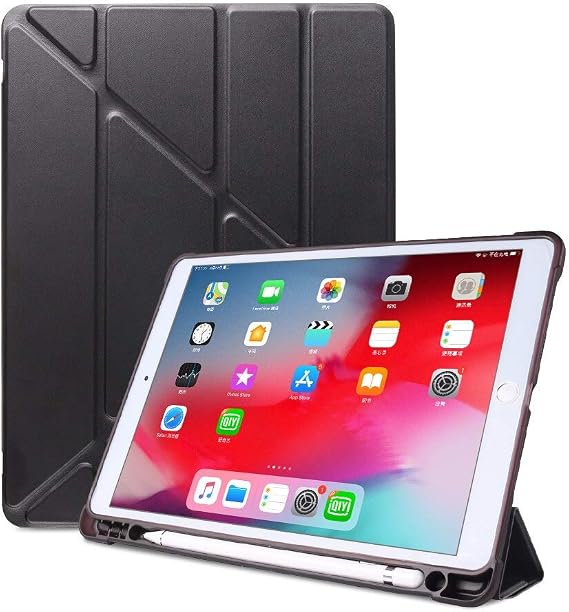 UnDePlus iPad 6. Nesil 9.7 ile uyumlu Kılıf Kalem Bölmeli Trifolding Case A1893 A1954 Siyah